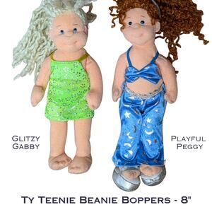 Ty Teenie Beenie Boppers Lot of 2 Glitzy Gabby Playful Peggy 8" Poseable